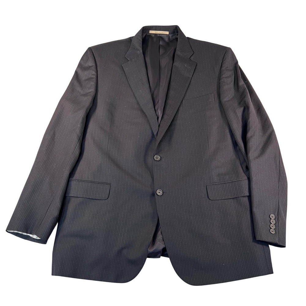 Burberry London Mens 100% Wool Pinstripe Suit 46L Black Charcoal Saks Fifth Ave